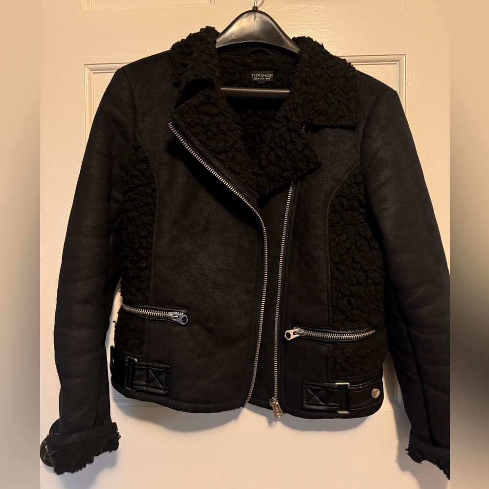 Topshop faux shearling biker jacket
